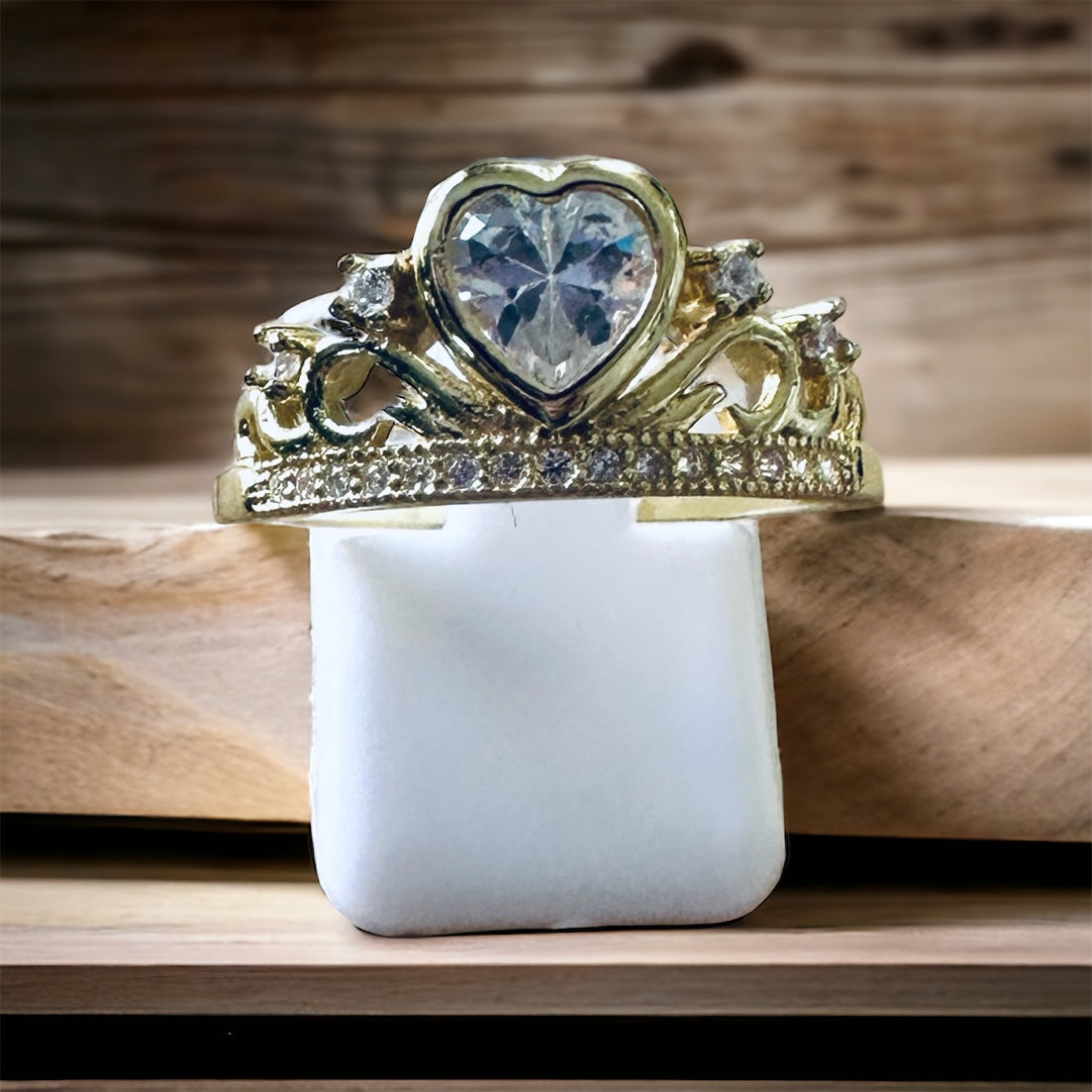 Sterling Silver 14K GP CZ Crown Ring