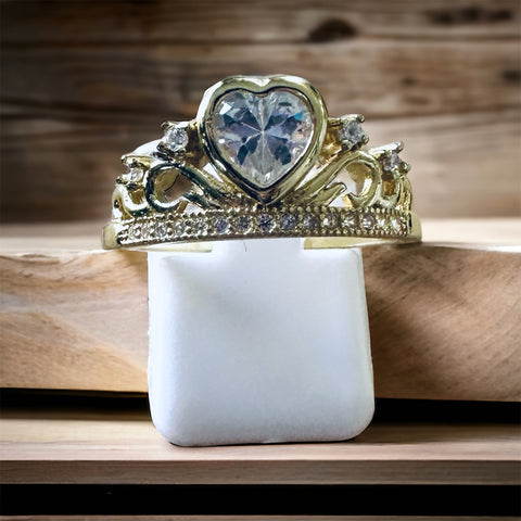 Sterling Silver 14K GP CZ Crown Ring