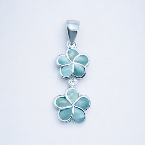 Sterling Silver Genuine Larimar Stone Plumeria Flower Pendant