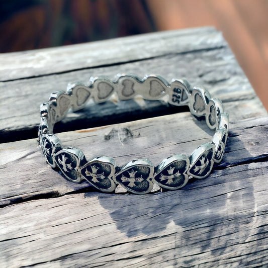 Sterling Silver Heart & Cross Eternity Band Ring
