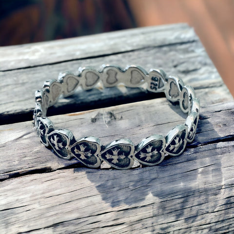 Sterling Silver Heart & Cross Eternity Band Ring
