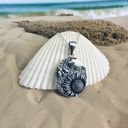 Sterling Silver Bumblebee & Sunflower Necklace