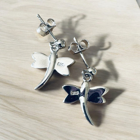 Sterling Silver Larimar Stone Dragonfly Earrings