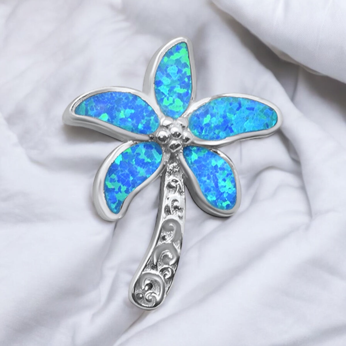 Sterling Silver Lab Opal Palm Tree Pendant