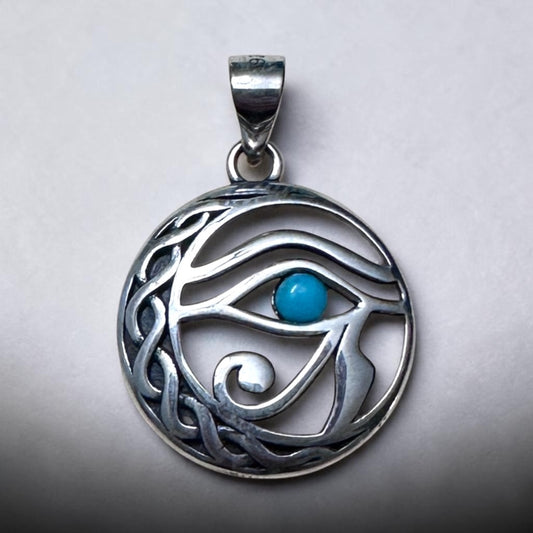 Sterling Silver Celtic Turquoise Stone Eye of Horus Pendant