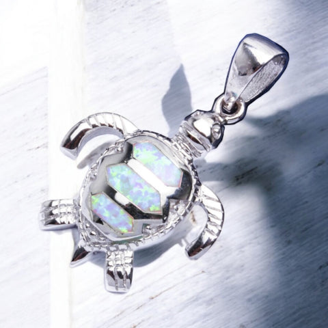Sterling Silver White Opal Solid Turtle Pendant