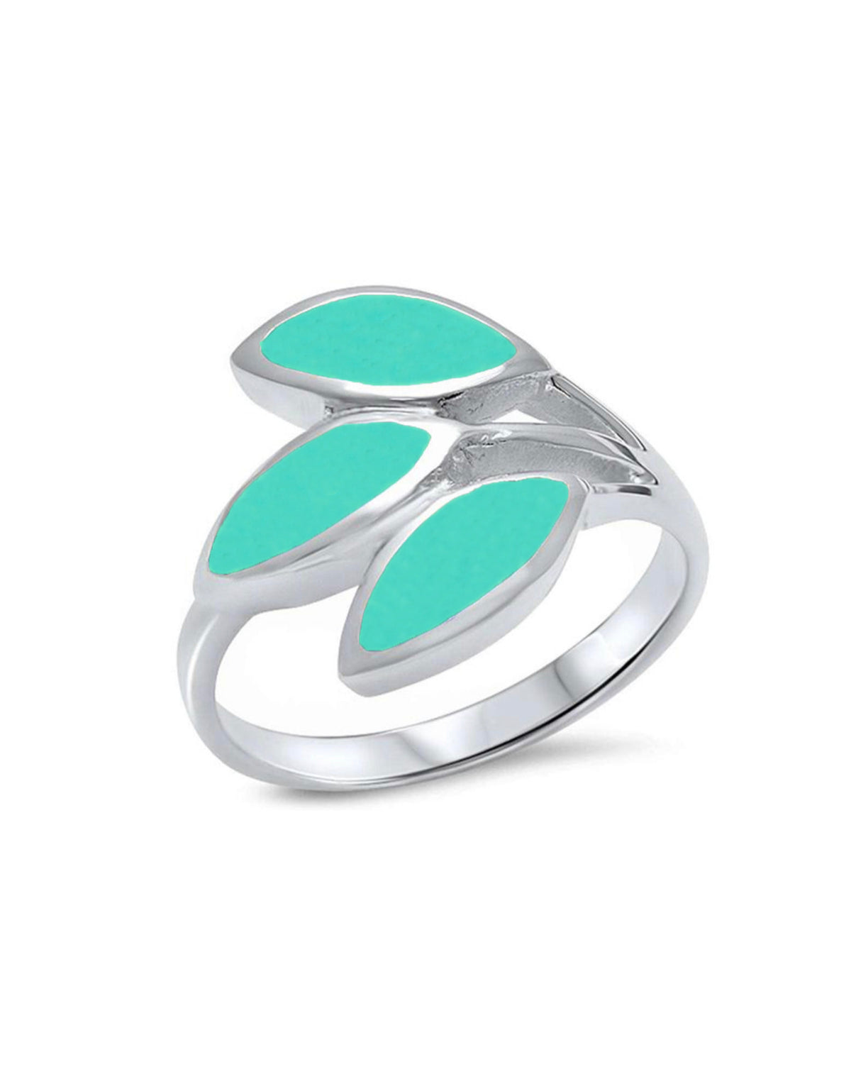 Sterling Silver Turquoise Stone Inlay Leaves Ring