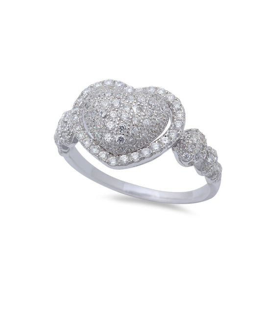 Sterling Silver Micro Pave CZ Heart Ring