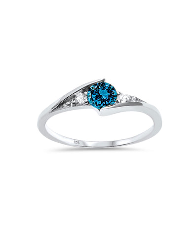Sterling Silver Blue Topaz CZ Solitaire Ring