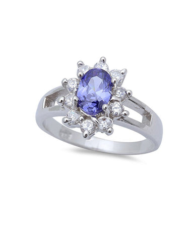 Sterling Silver Tanzanite CZ Flower Ring