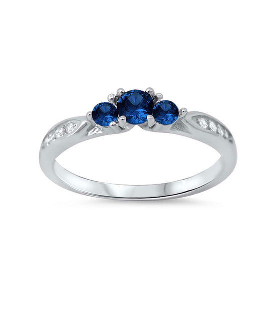 Sterling Silver Three Stone Sapphire CZ Promise Ring