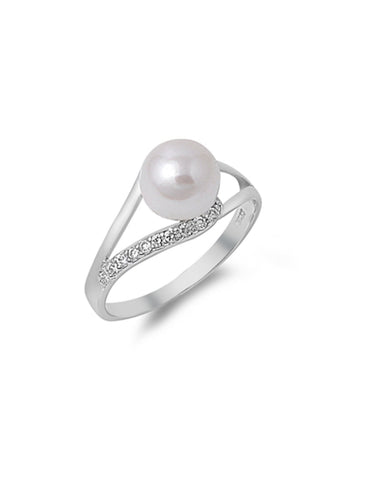 Sterling Silver Fresh Water Pearl & CZ Ring