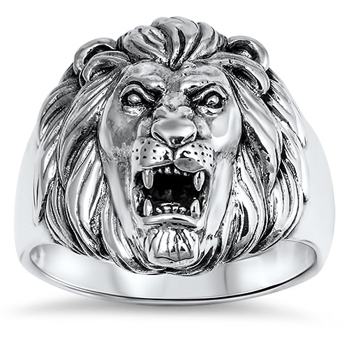 Sterling Silver Solid Lion Head Ring