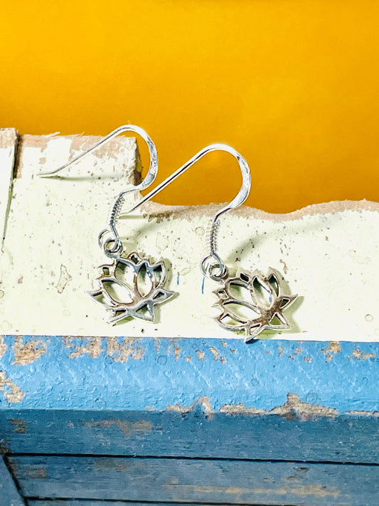 Sterling Silver Lotus Flower Dangle Earrings