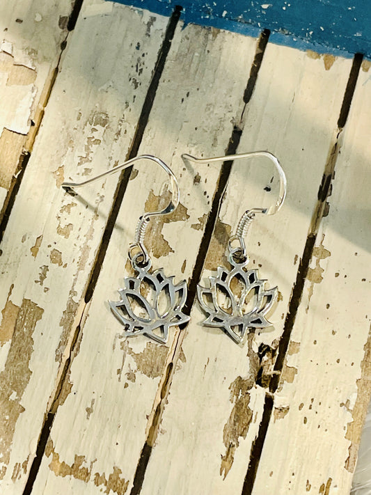 Sterling Silver Lotus Flower Dangle Earrings