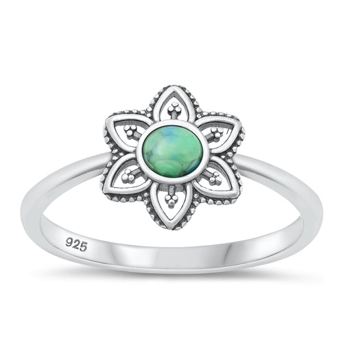 Sterling Silver Genuine Turquoise Stone Mandala Ring