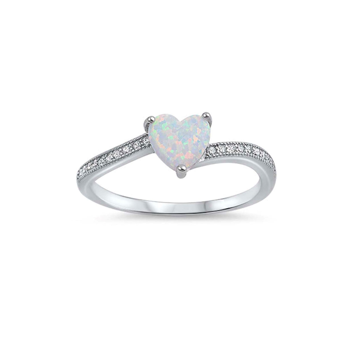 Sterling Silver Heart Opal & CZ Ring