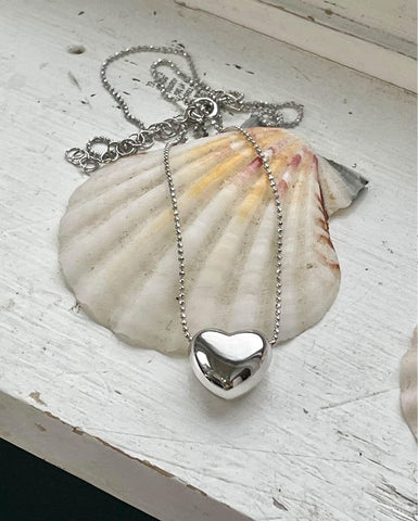 Sterling Silver Puffed Heart Necklace Sandy s Silver Collections