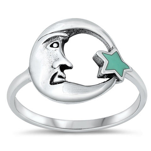 Sterling Silver Turquoise Star & Moon Ring