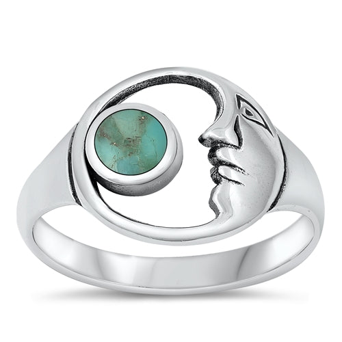 Sterling Silver Genuine Turquoise Stone Moon Ring