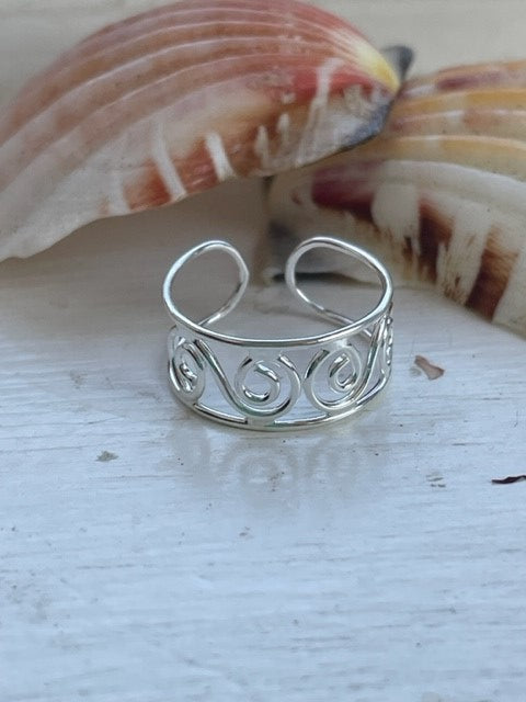 Sterling Silver Ribbon Swirl Design Adjustable Toe Ring
