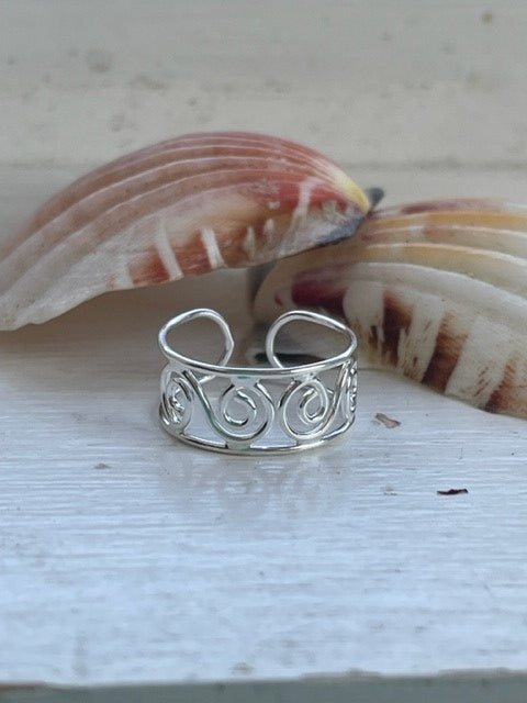 Sterling Silver Ribbon Swirl Design Adjustable Toe Ring