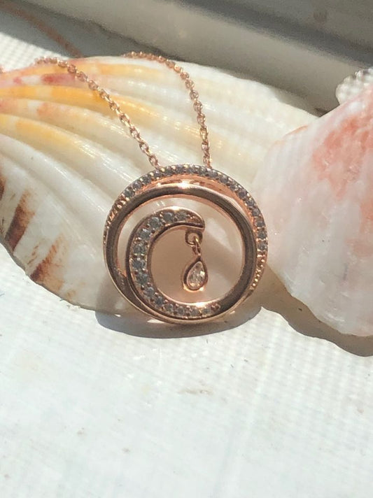 Sterling Silver Rose Gold CZ & Crystal Wave Necklace