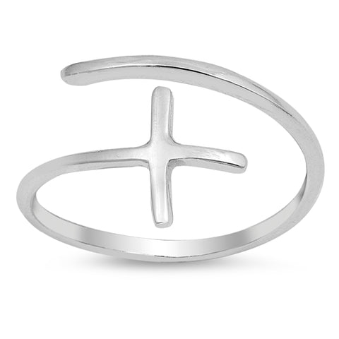 Sterling Silver Adjustable Wrap Around Cross Ring