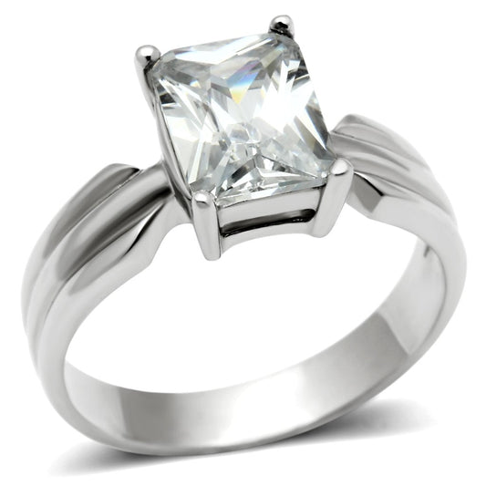 Stainless Steel 3ct Emerald Cut CZ Stone Solitaire Ring