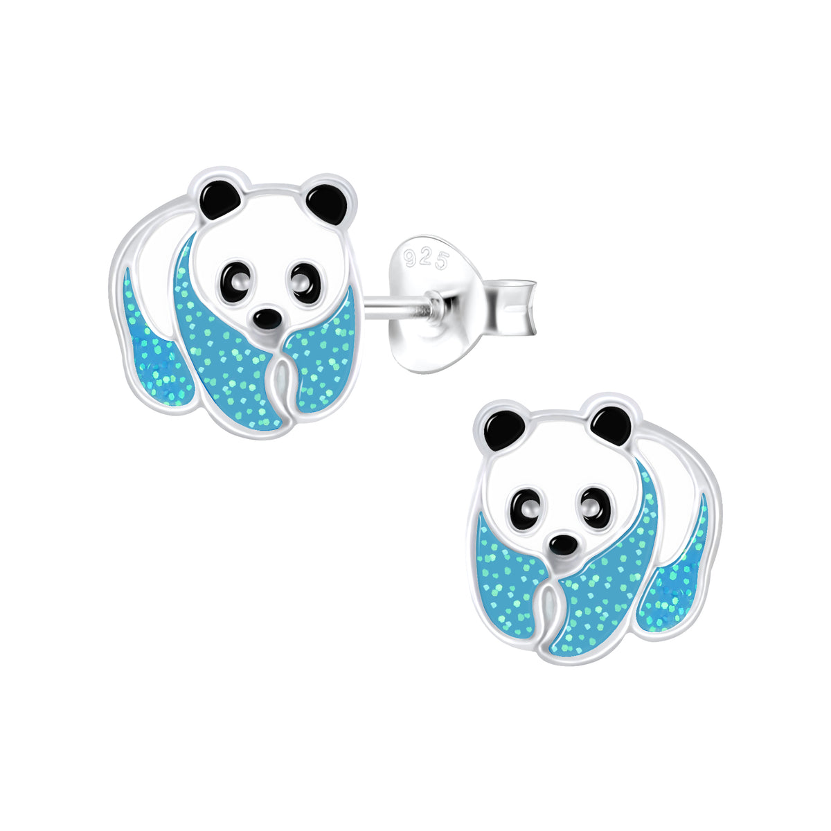 Sterling Silver Panda Stud Earrings Blue