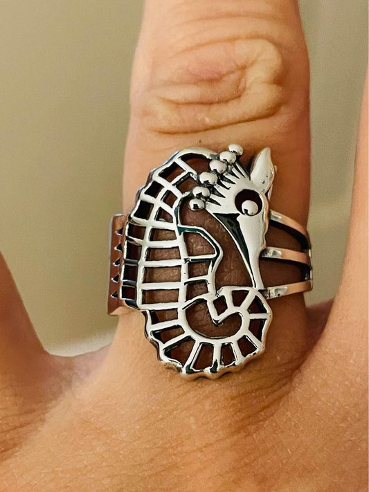 Sterling Silver Large Seahorse Ring