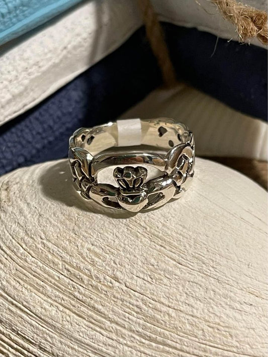 Sterling Silver Wide Solid Claddagh Band Ring