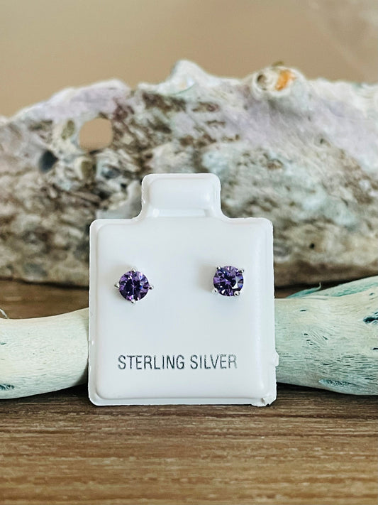Sterling Silver Round 4mm CZ Color Birthstone Stud Earrings