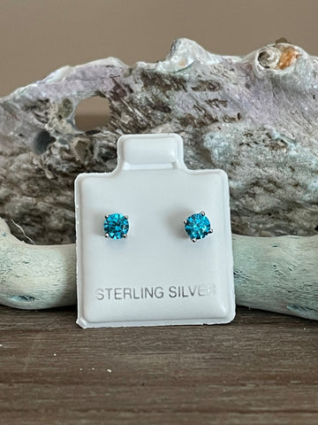 Sterling Silver Round 4mm CZ Color Birthstone Stud Earrings