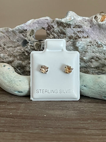 Sterling Silver Round 4mm CZ Color Birthstone Stud Earrings