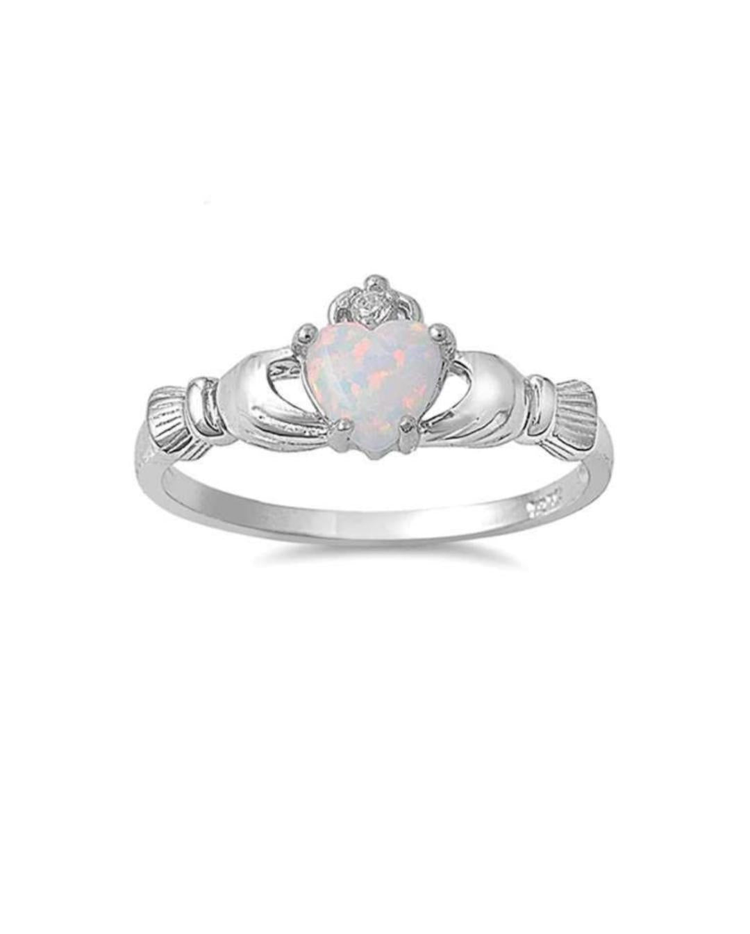 Sterling Silver Opal Claddagh Ring