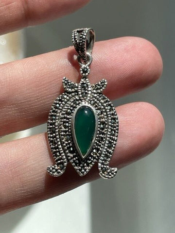 Sterling Silver Malachite & Maracasite Pendant