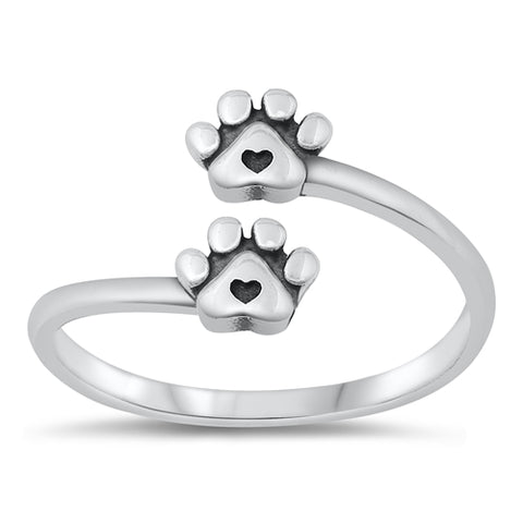 Sterling Silver Adjustable Paw Print Ring