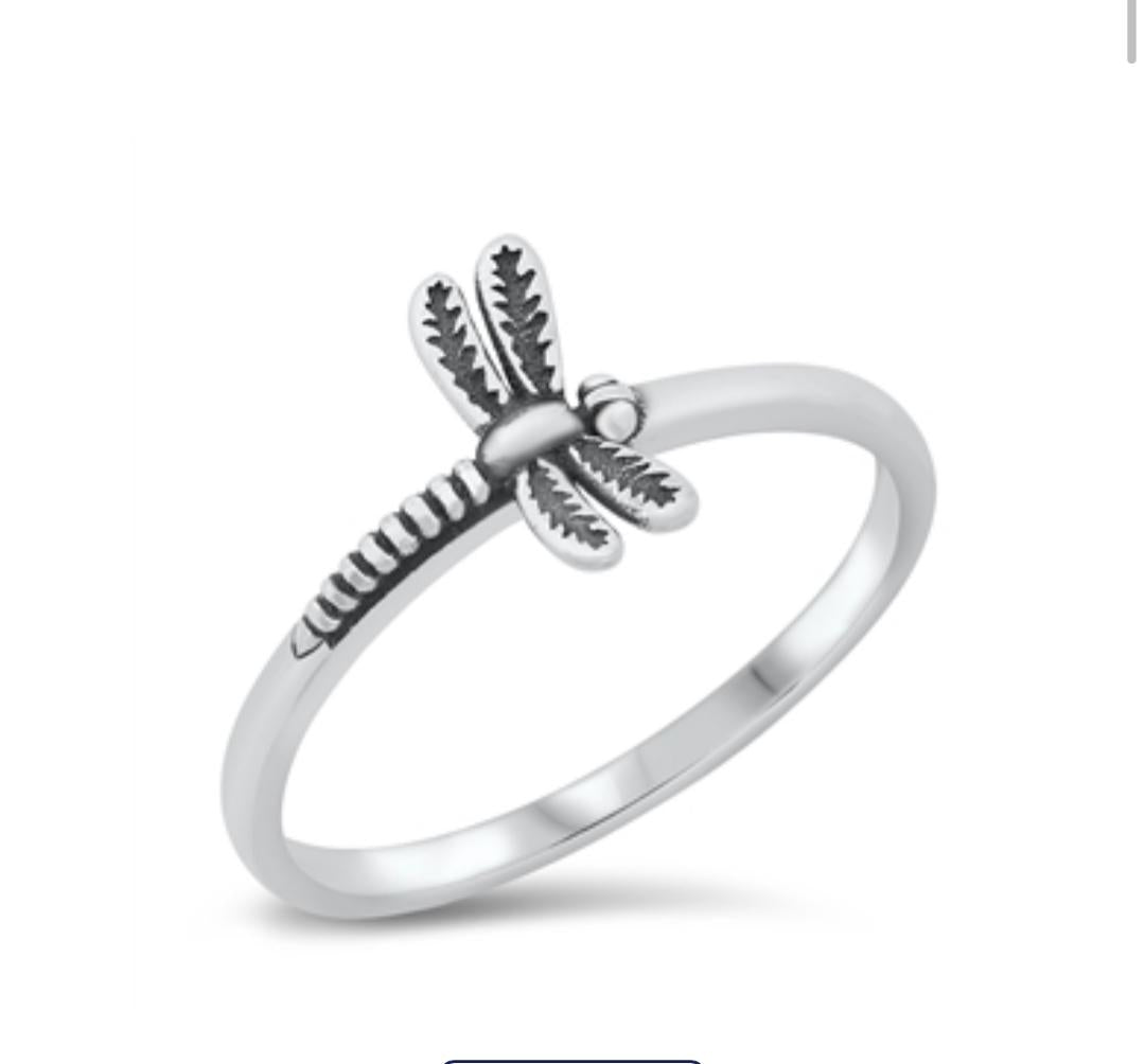 Sterling Silver Solid Dragonfly Band Ring