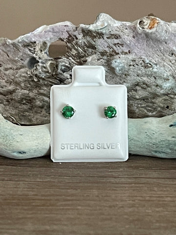 Sterling Silver Round 4mm CZ Color Birthstone Stud Earrings