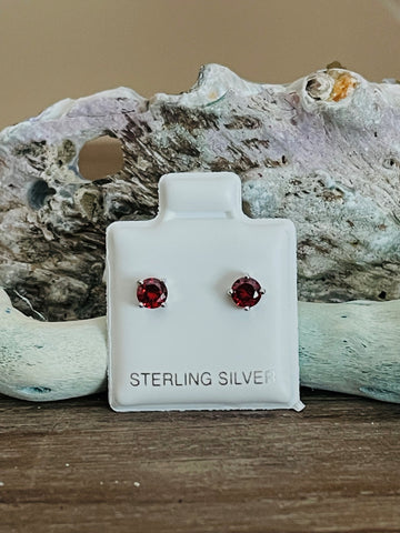Sterling Silver Round 4mm CZ Color Birthstone Stud Earrings