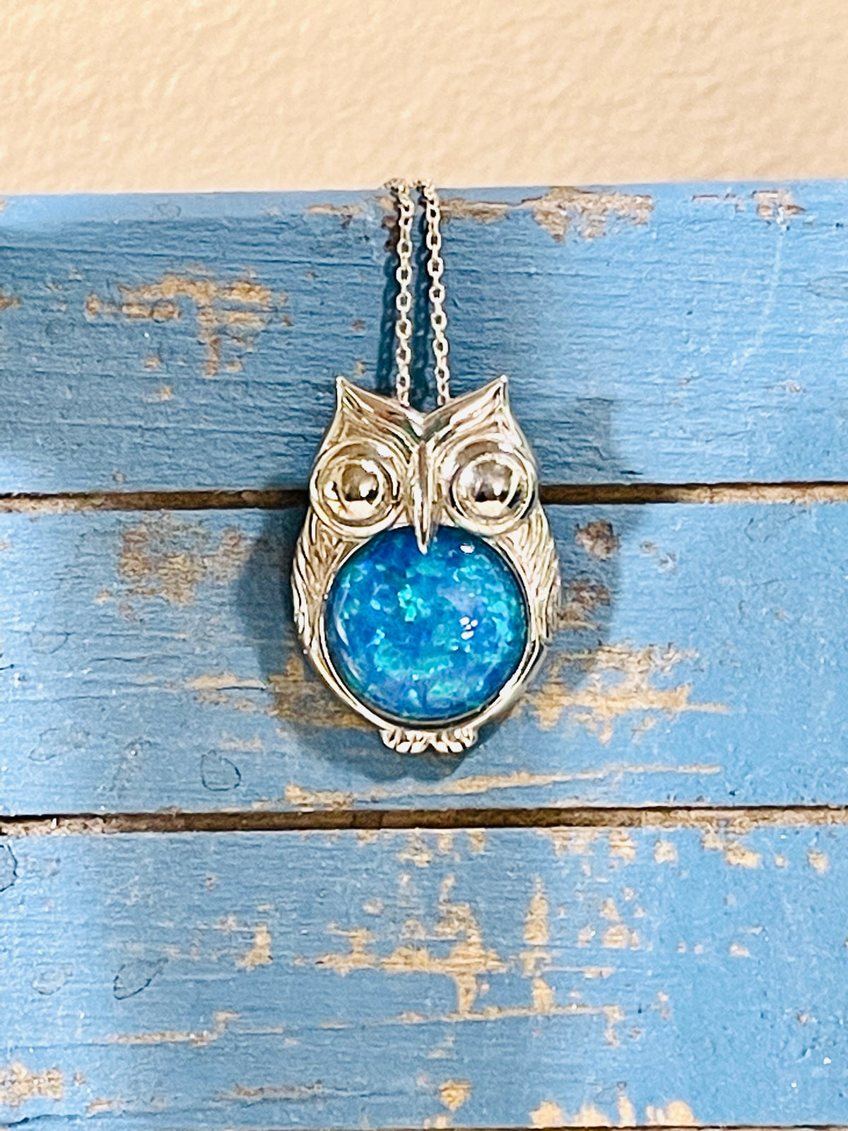 Sterling Silver FIre Opal Owl Pendant Necklace