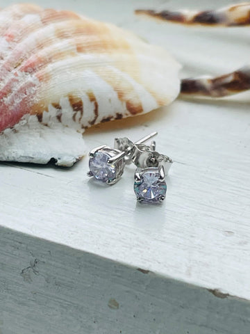 Sterling Silver Round 4mm CZ Color Birthstone Stud Earrings