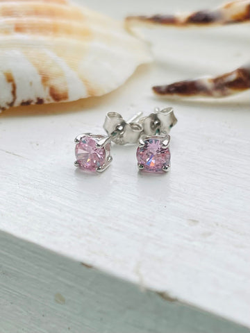 Sterling Silver Round 4mm CZ Color Birthstone Stud Earrings