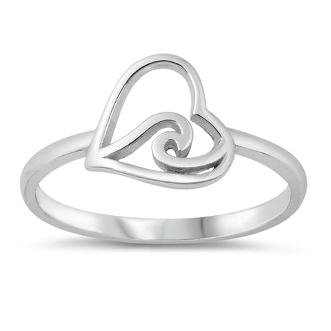 Sterling Silver Heart & Wave Ring