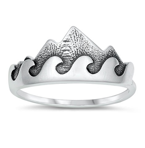 Sterling Silver Mountain Range & Waves Ring