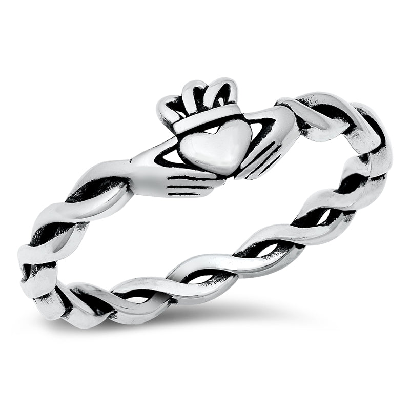 Sterling Silver Solid Braided Claddagh Band Ring