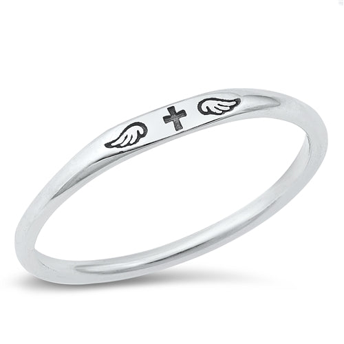 Sterling Silver Cross & Wings Solid Band