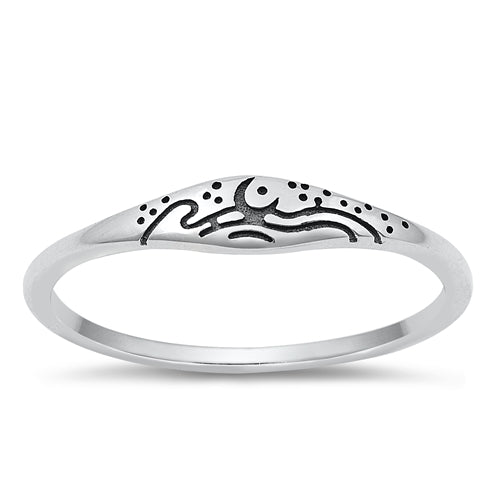 Sterling Silver Moon & Waves Ring