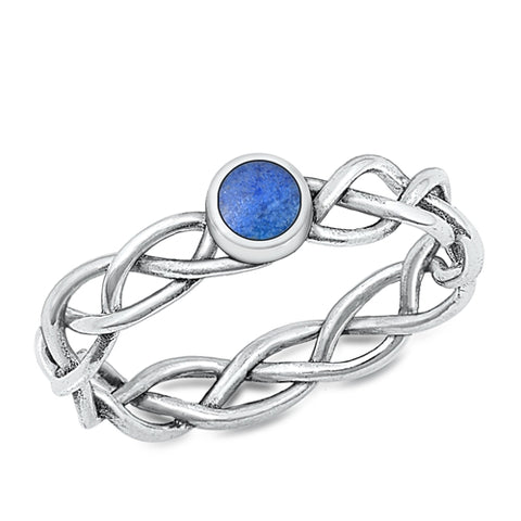 Sterling Silver Braided Band Lapis Stone Ring